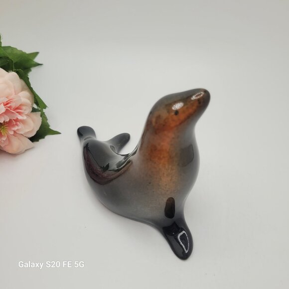 Vintage Brown Glaze  Seal Sea Lion Figurine Chestnut Brown Pottery Ceramic - Picture 3 of 9